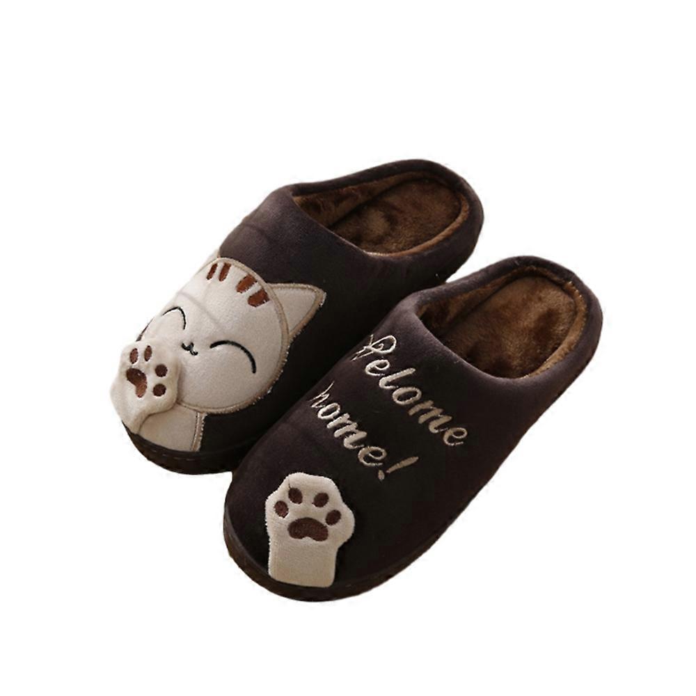 Cats Pattern Fleece Winter Warm Indoor Slippers Cozy Cute Animal House Shoes