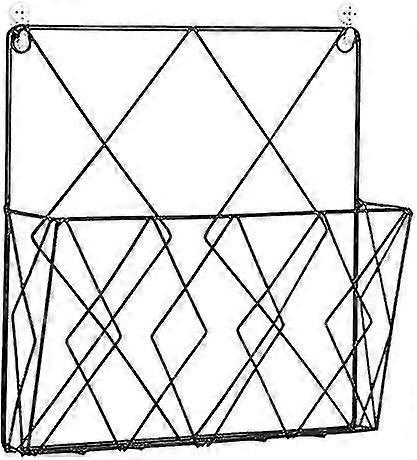 ハンギングマガジンラックメタル、新聞ラック壁掛けマガジンラック、フック2個付き(ブラック)