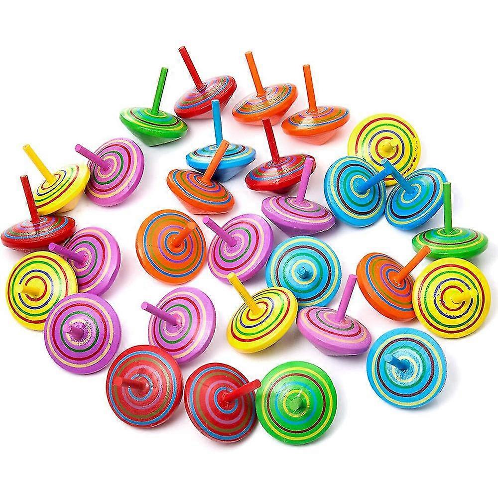 Pack of 30 wooden toy spinning tops, colorful painting wooden spinning tops for children-Good