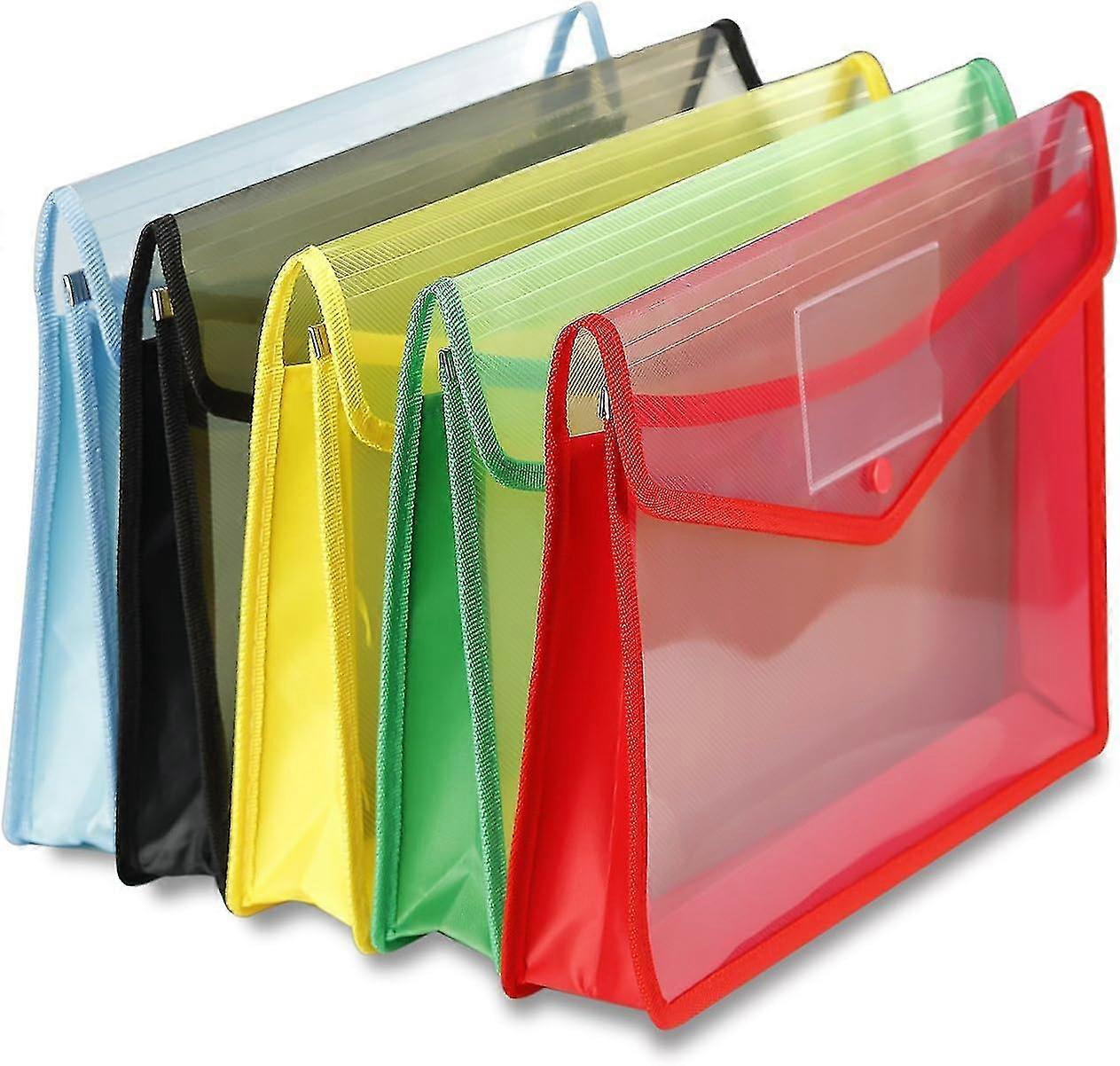 A4 Plastic Wallets, 5 Pcs Popper Wallet Plastic Document Folder Premium Pockets Files Envelope For School Office Home