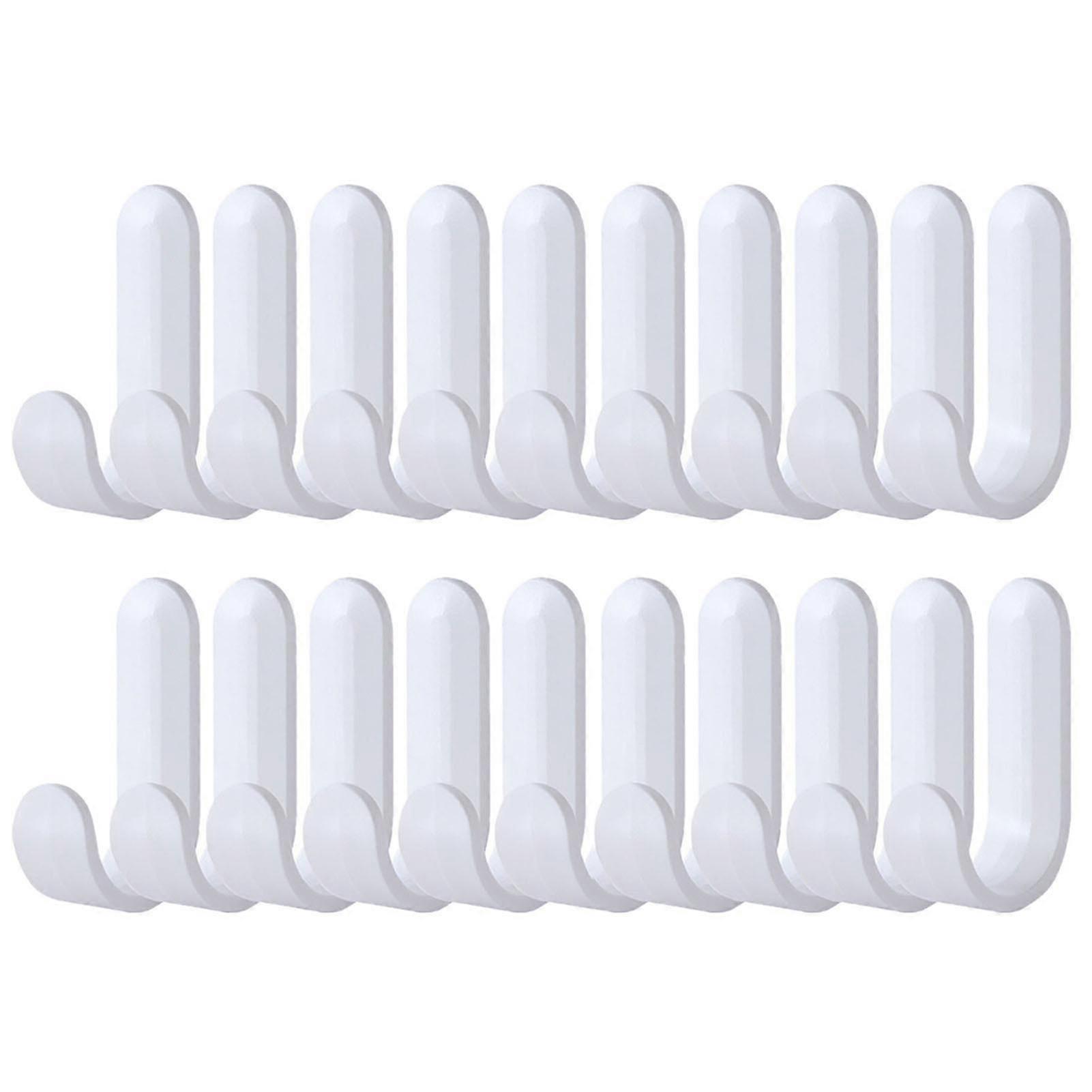 20pcs Self-adhesive J-shaped Plastic Wall Hooks Waterproof Per