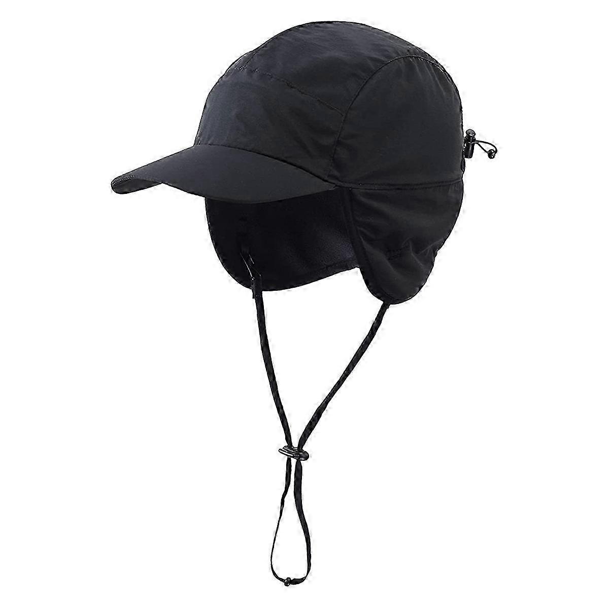 Waterproof Winter Hats Warm Polyester Lined Earflaps Baseball Cap,Black