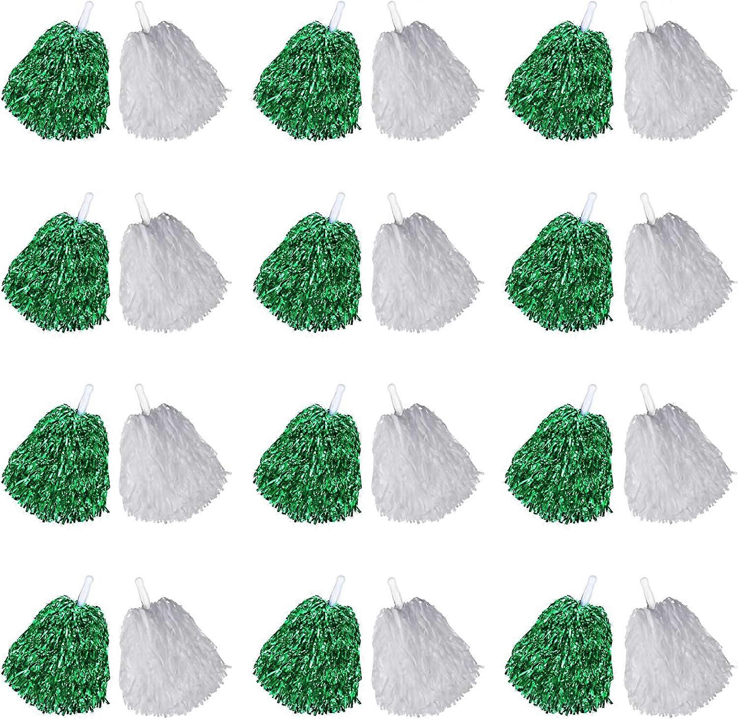 24 Pcs Cheerleading Pom Poms, Metallic Foil Handle Cheer Squad Team Spirited Fun Pom Poms for Party, Sports Dance Cheer