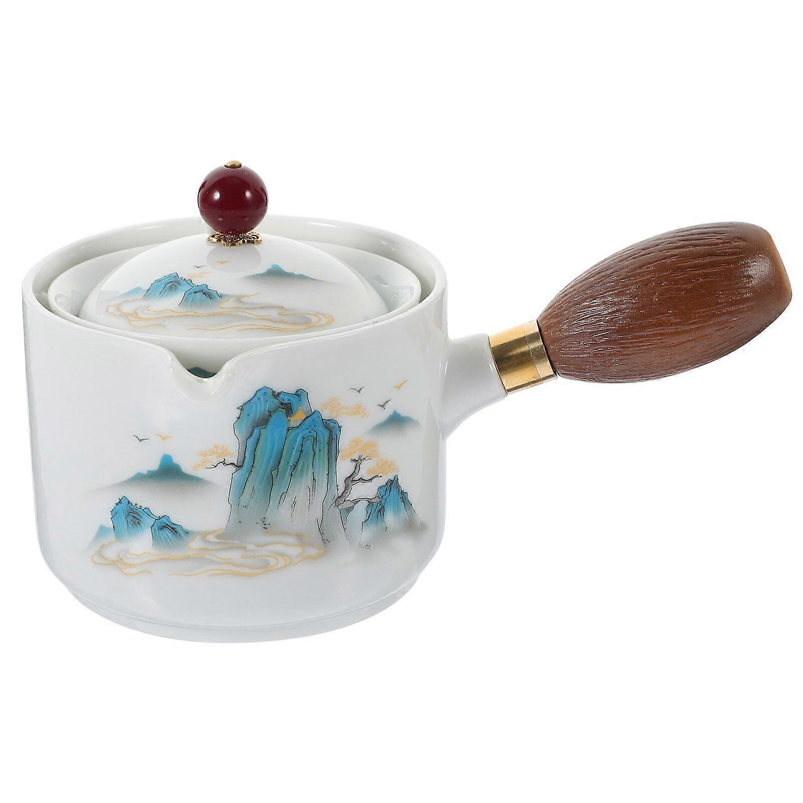 Ceramic Teapot Household Tea Kettle with Wooden Handle Rotation Ceramic Tea Maker