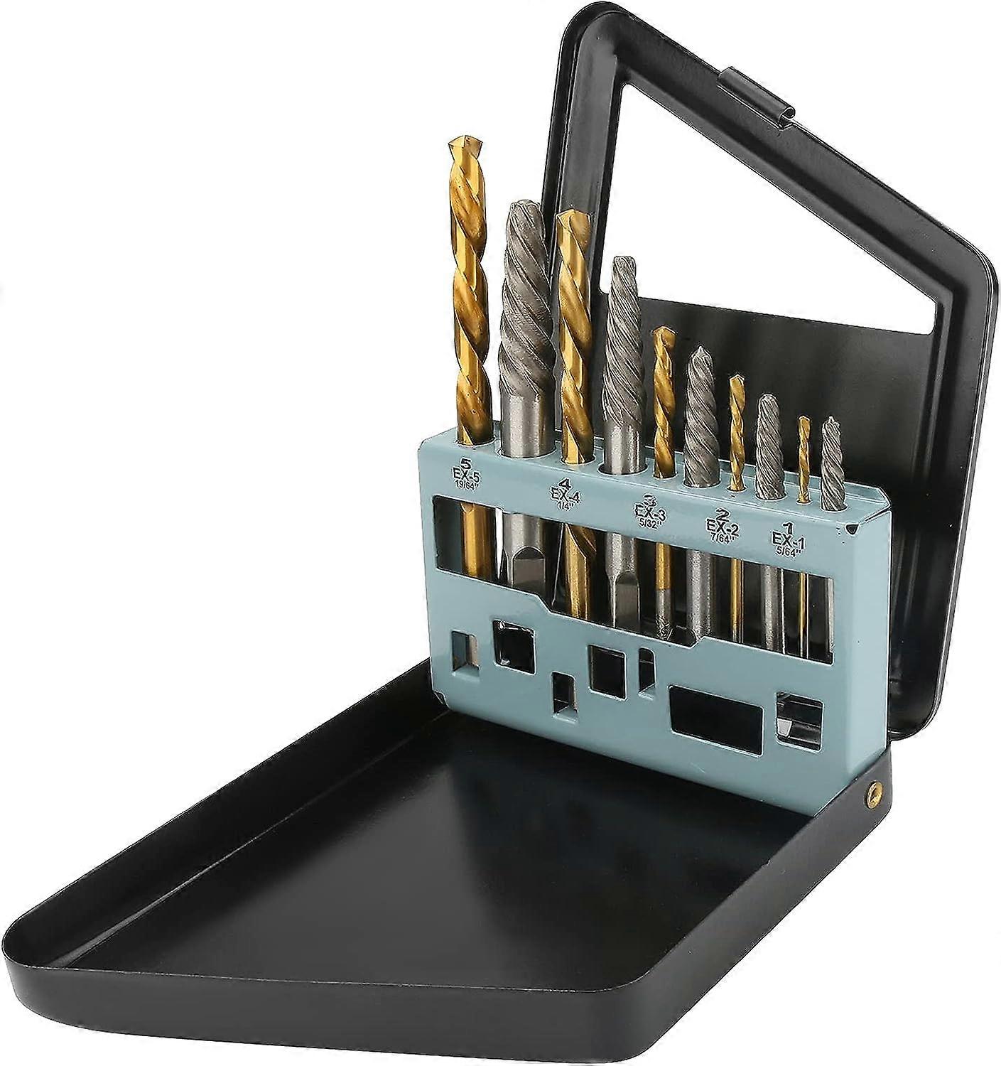 10Pcs Left Hand Screw Extractor and Drill Bit Set - Bolt Extraction Tool Kit