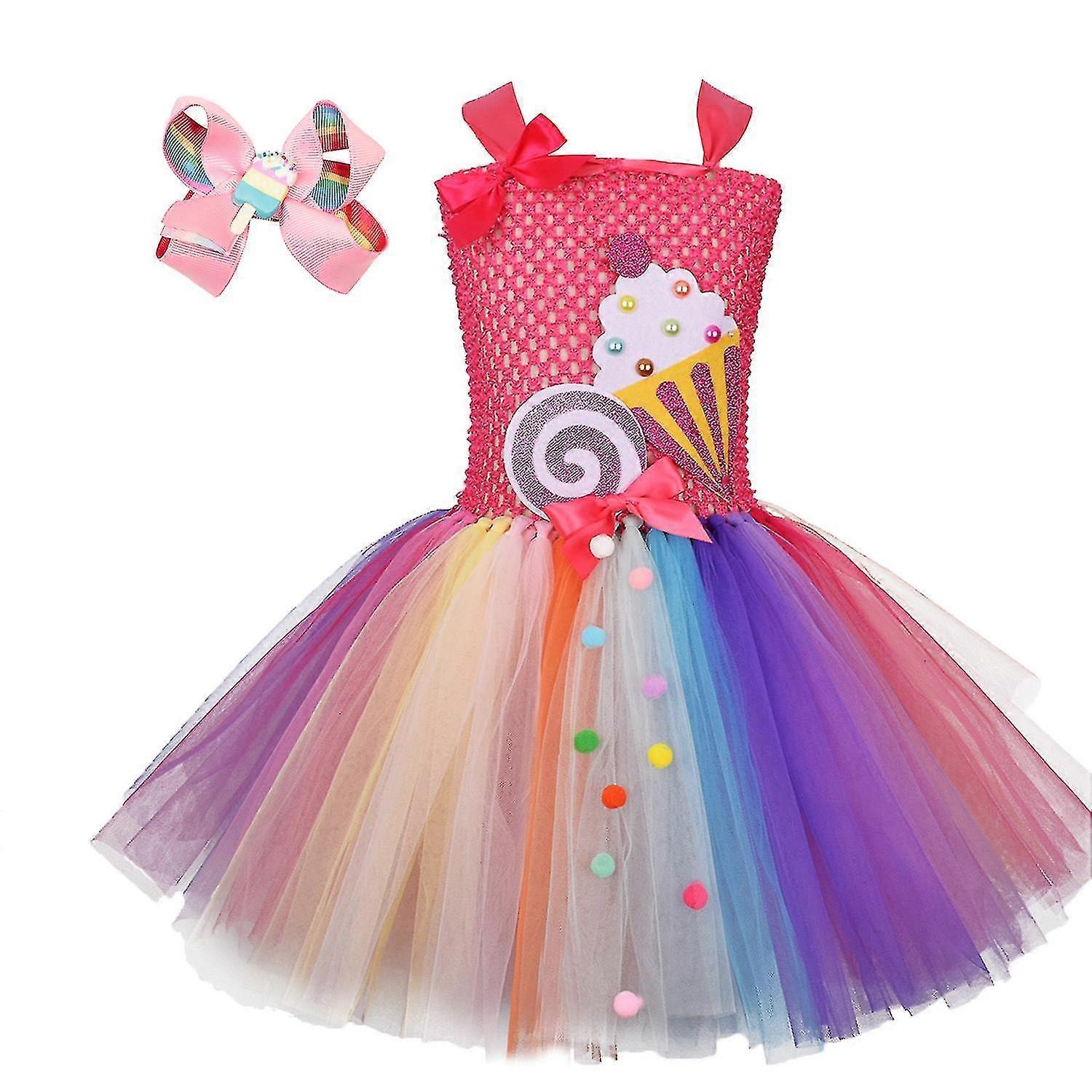 סוכריה על מקל עבודת יד שמלה לילדים גלידה קשת בנות שמלת נסיכה