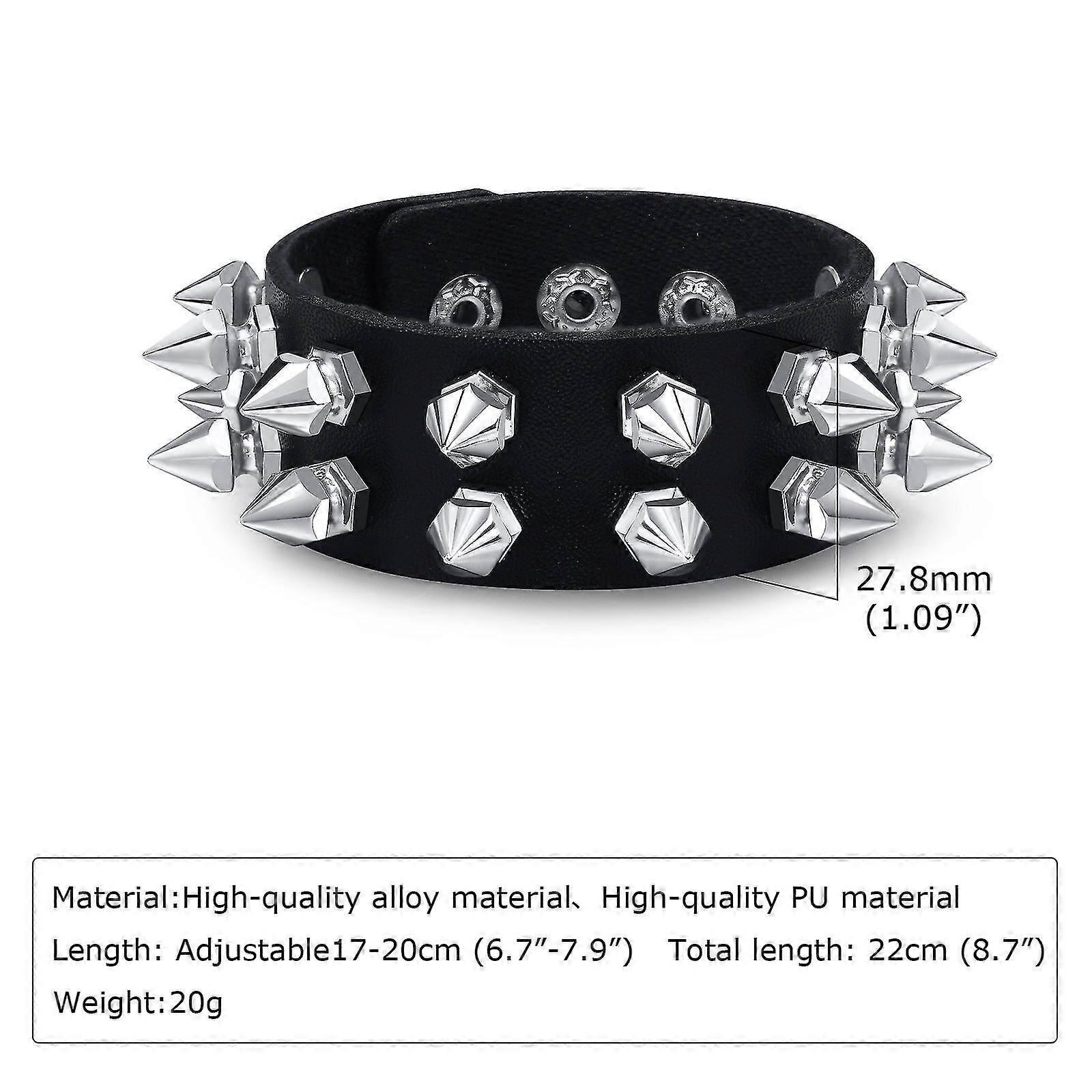 Rock Rivet Bracelets For Men, Gothic Wide Wristband, Punk Hippie Black Pu Leather Bangle