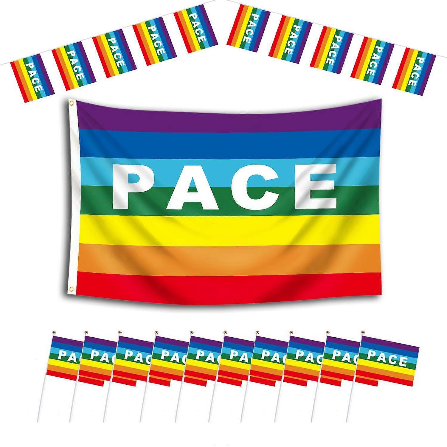 Gay Pride Flag Set Rainbow LGBTQ with Pace Pattern Banner String Bunting for Parade