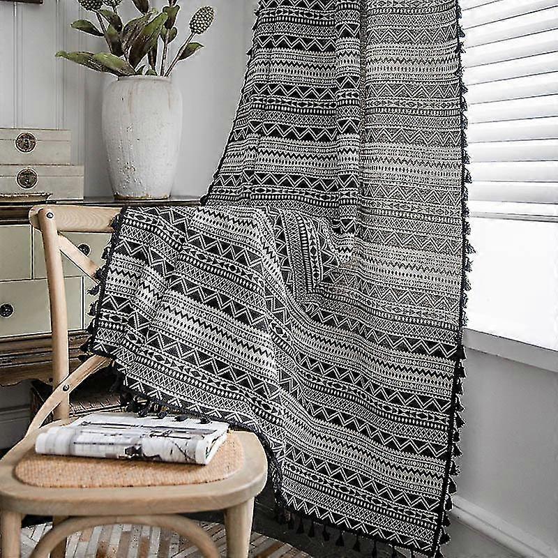 Black And White Wave Geometric Yarn-dyed Black Tassel Semi-shading