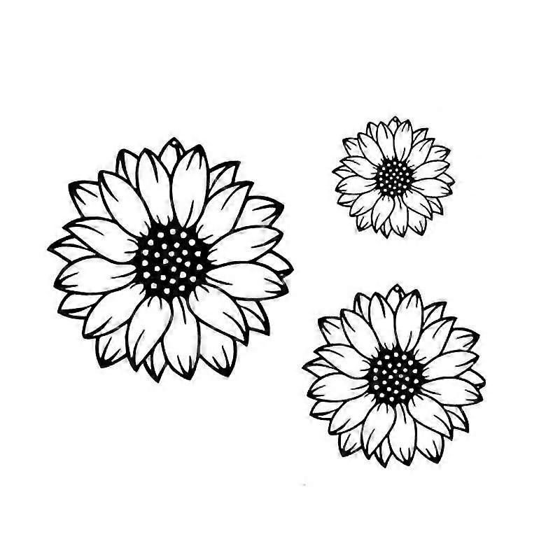 3 יחידות / סט מתכת חמניות קישוט קיר אמנות ברזל חדר אמבטיה סלון אמנות קיר פרח חלול שחור