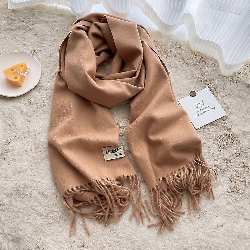 Women's Thick Soft Wool Cashmere Shawl Scarf - Warm Solid Shawl-Camel