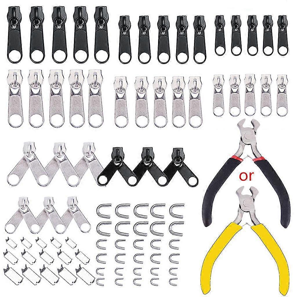 85pcs/set Zipper Rep Kit Sewing for Jacket Slider Install Plier Metal Lock Pull