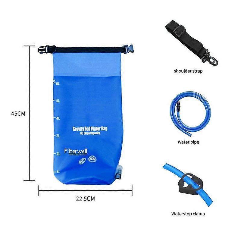 Filterwell 6L TPU Waterdrop Gravity Fed Water Bag with Water Filter Straw for Camping Travel Backpacking Hiking and Emergency