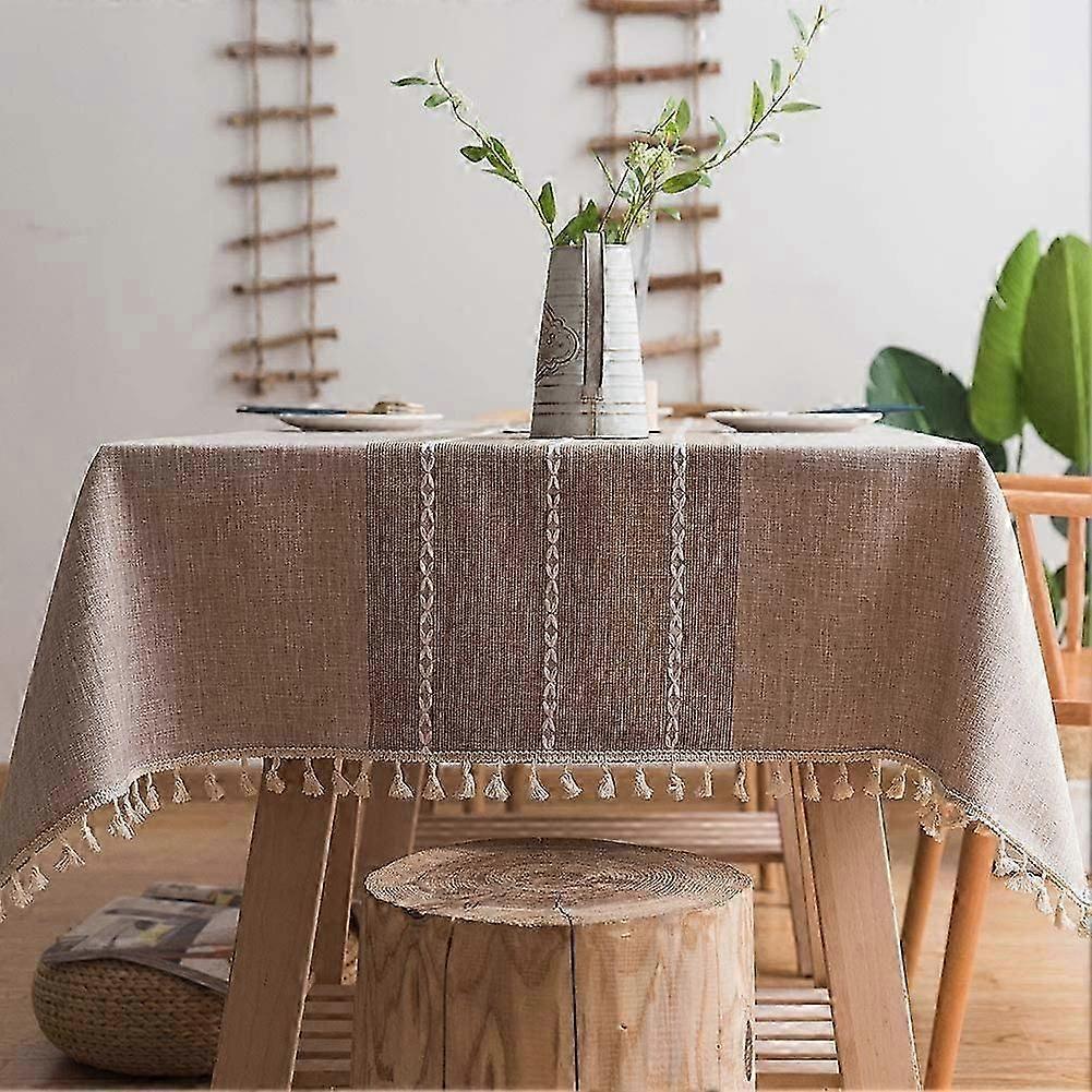 Tablecloth for Dining Table Rustic Table Cover,  Cotton Linen Fabric Small Rectangle Table Cloths Coffee Leaf, 55x86 Inch