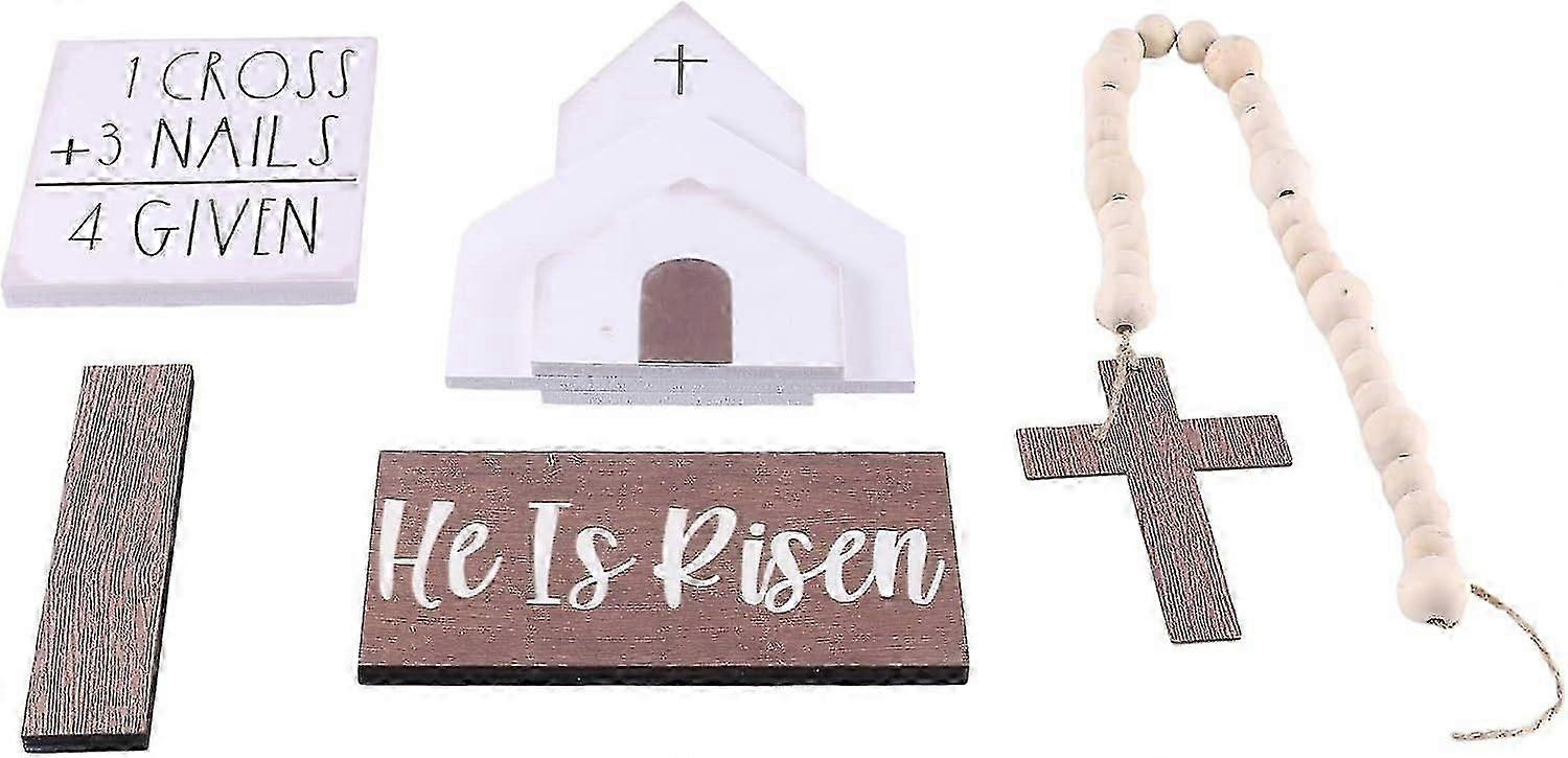 1set Wooden Signs Easter Tiered Tray Easter Decorations For Easter Scene,church