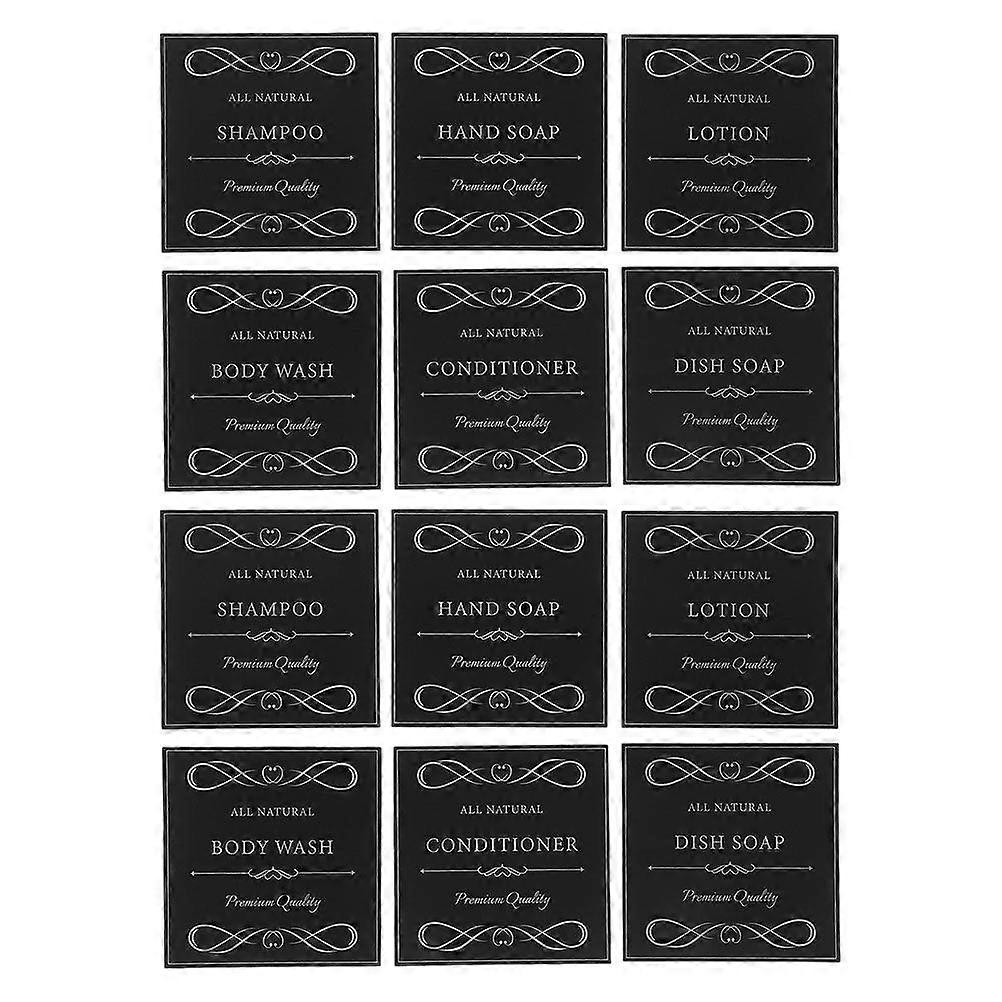 12Pcs Self-Adhesive Soap Dispenser Labels Stylish Functional Waterproof Stickers Hand Soap Lotion and Shower Bottles for Bathroom Spaces