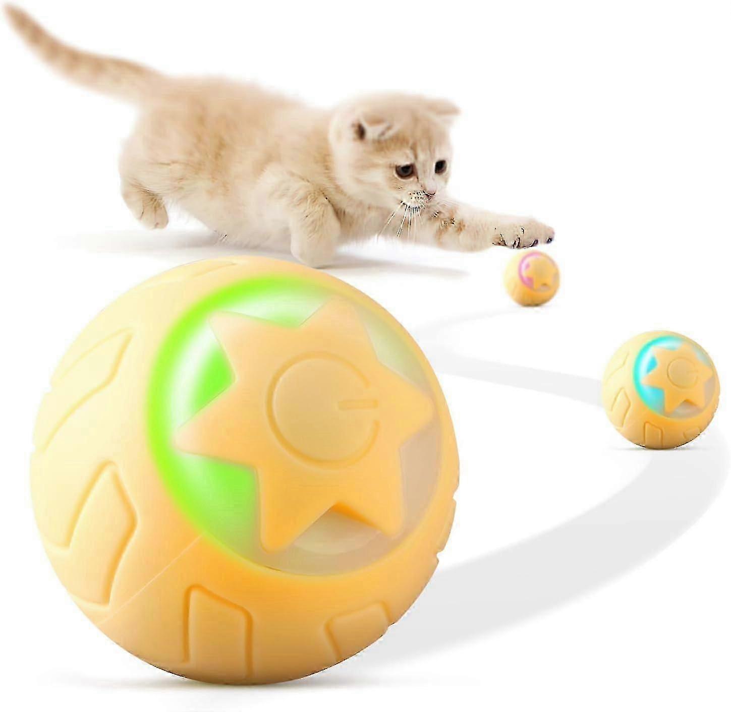 Interactive Cat Toy Smart Automatic Rolling Cat Ball, With Changing Led Lights, 2 Modes, Type-c Rechargeable For Cats (yellow)
