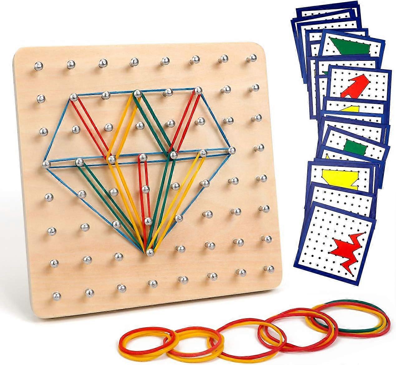 Wooden Geoboard: STEM Learning Through Rubber Band Shapes, Pattern Cards, Creativity Stimulation, Fine Motor Skills Enhancement, 30 Pattern Cards