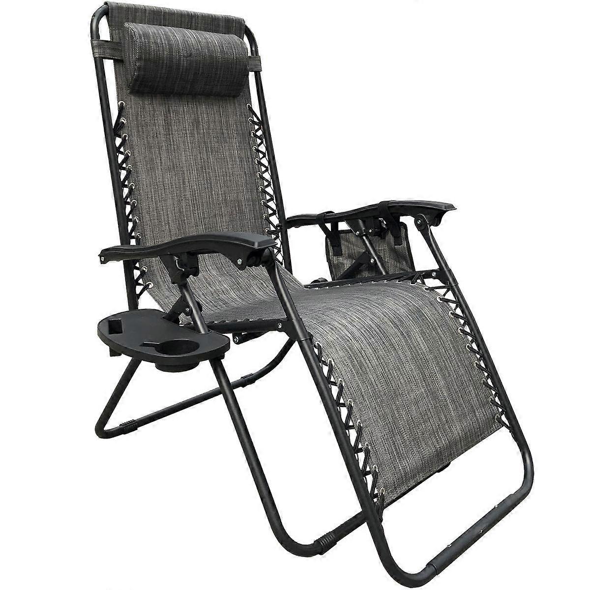 Garden lounger - grey - 175x52/65cm - foldable - with table and newspaper holder