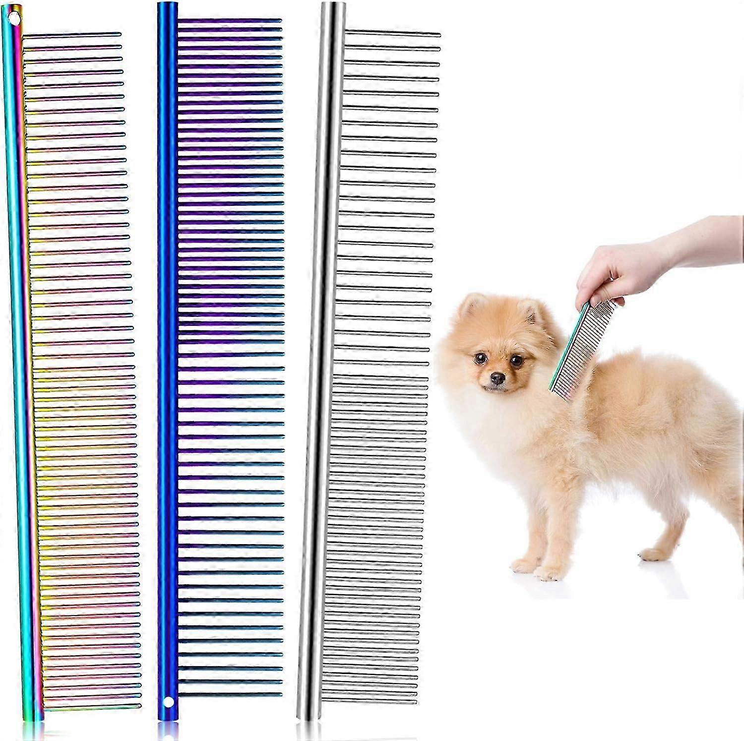 3 Pieces Pet Steel Combs, Pet Dog Cat Grooming Comb Multi-color Dog Comb with Stainless Steel Teeth use in Removing Tangles and Knots use in Long and