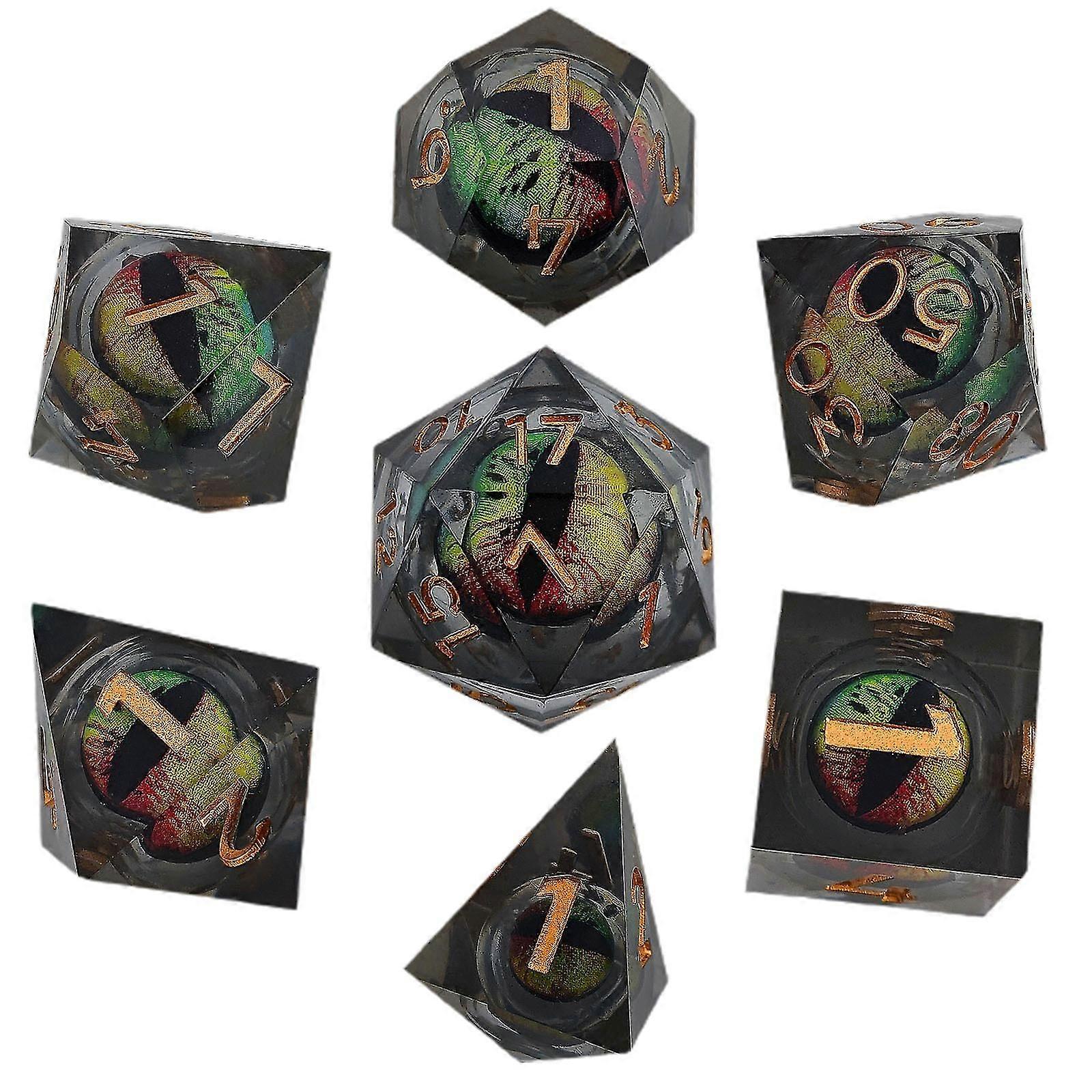 Glowing Liquid Core Dice Set - 7-Piece Swirling Resin RPG Dice for D&D & MTG