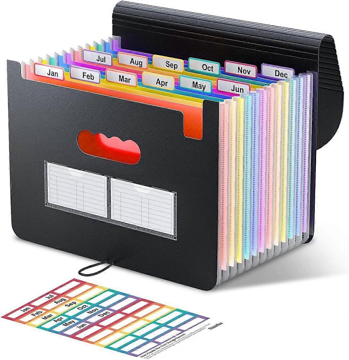 File Organizer, 12 Pockets Expanding File Folders, Portable Monthly Bill Receipt Organizer, Colorful Tabs, Letter/A4 Size for School, Home and Office,