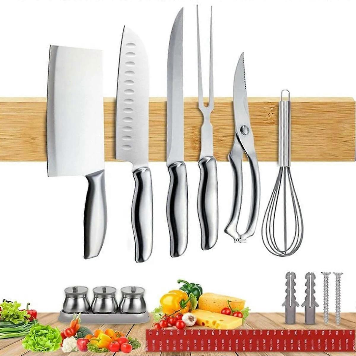 Heavy Duty Magnet Strip, Acacia Wood Magnetic Knife Holder for Refrigerator, Powerful Magnetic Bar for Kitchen Knives, Easy to Mount with Screws or