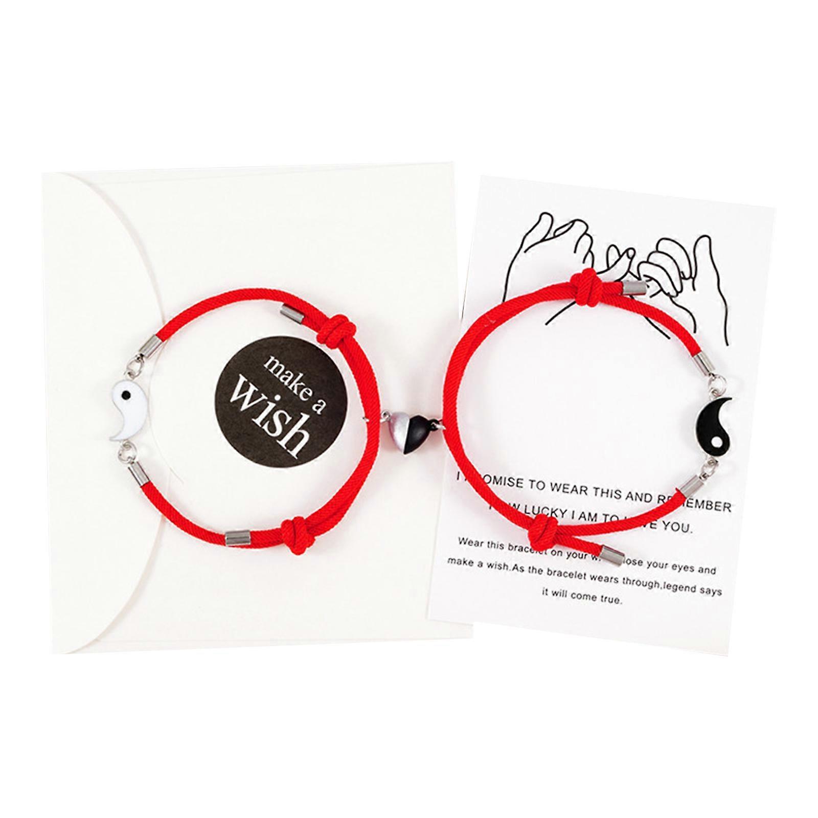 2 pcs Tai pour Chi Yin Yang Couple Bracelets Pendentif en alliage Bracelet chaîne noir réglable Assorti Bracelets d’amoureux ensemble rouge