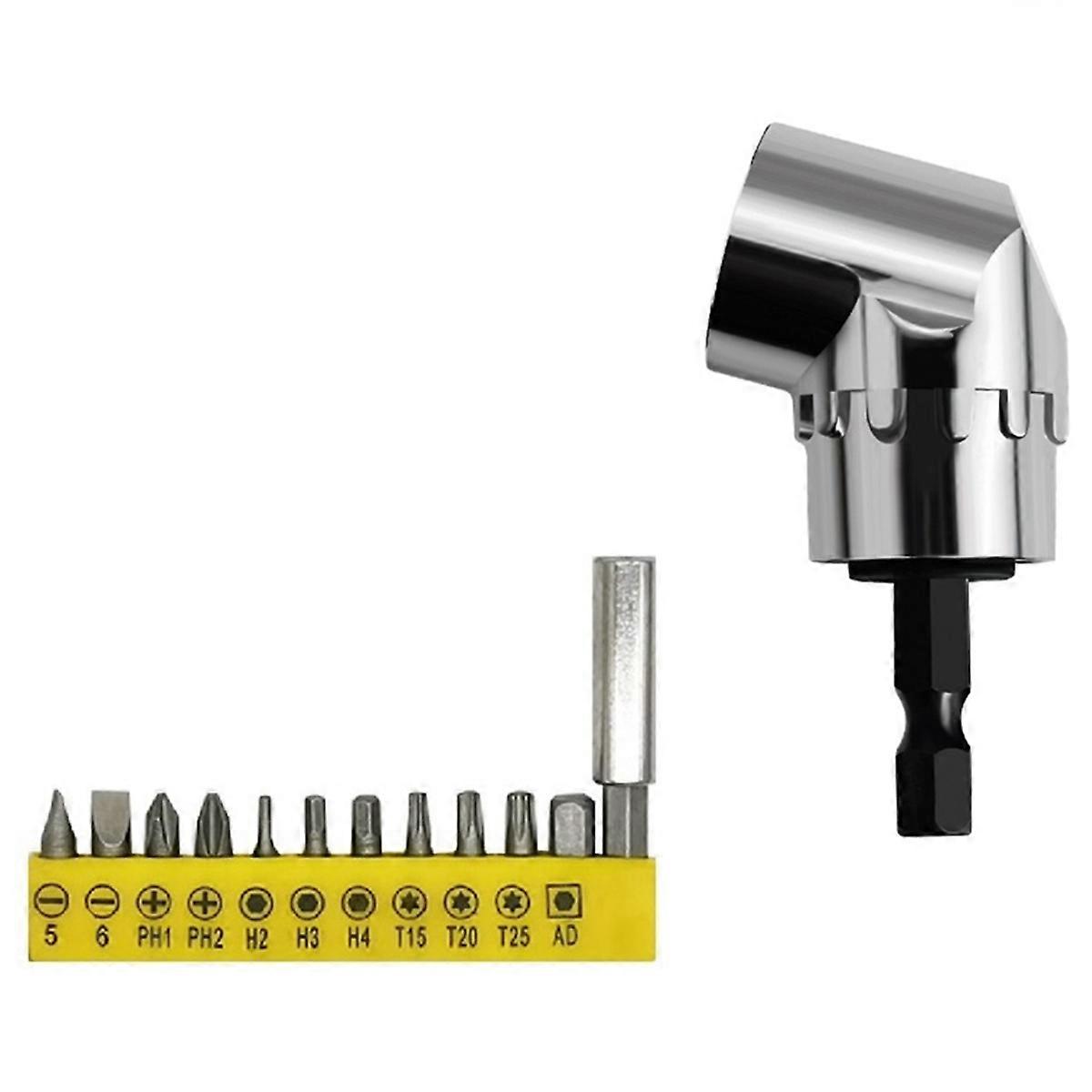 105 Degree Right Angle Drill Adapter and 12pcs Bend Screwdriver Bit 1/4In Hex Shank Driver Angle Dri
