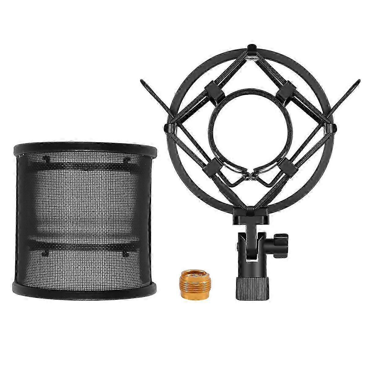 Microphone Shock Mount with Microphone Filter Windscreen Suspension Shock Mount Holder Clip