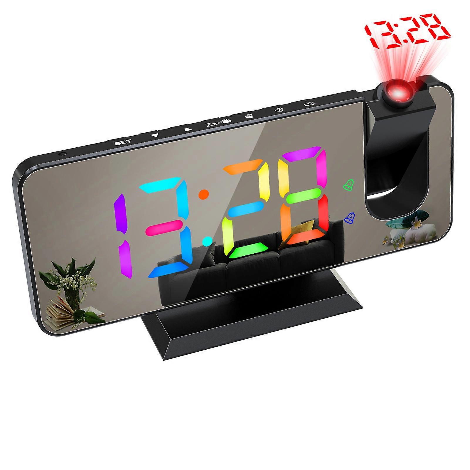 Digital 180°Projection Alarm Clock with Dynamic RGB Light Brightness Adjustable Snooze Dual Alarm Setting USB Charger Port Mirror Clock for Bedroom 1