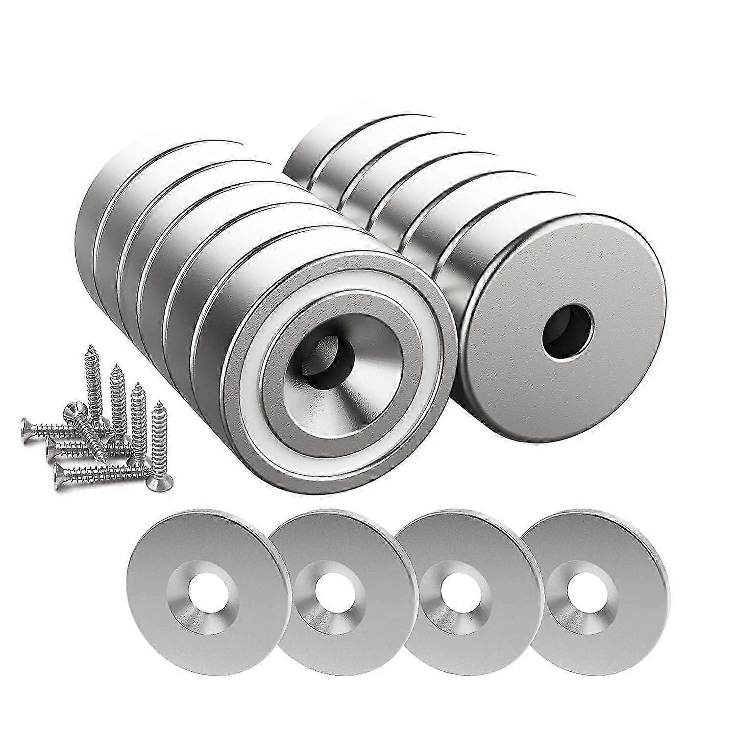 12 pezzi Magneti al neodimio forza 10 KG 20 x 7 mm con foro e capsula, magnete con base in acciaio svasato con viti e 12 cuscinetti in acciaio (argento lucido)