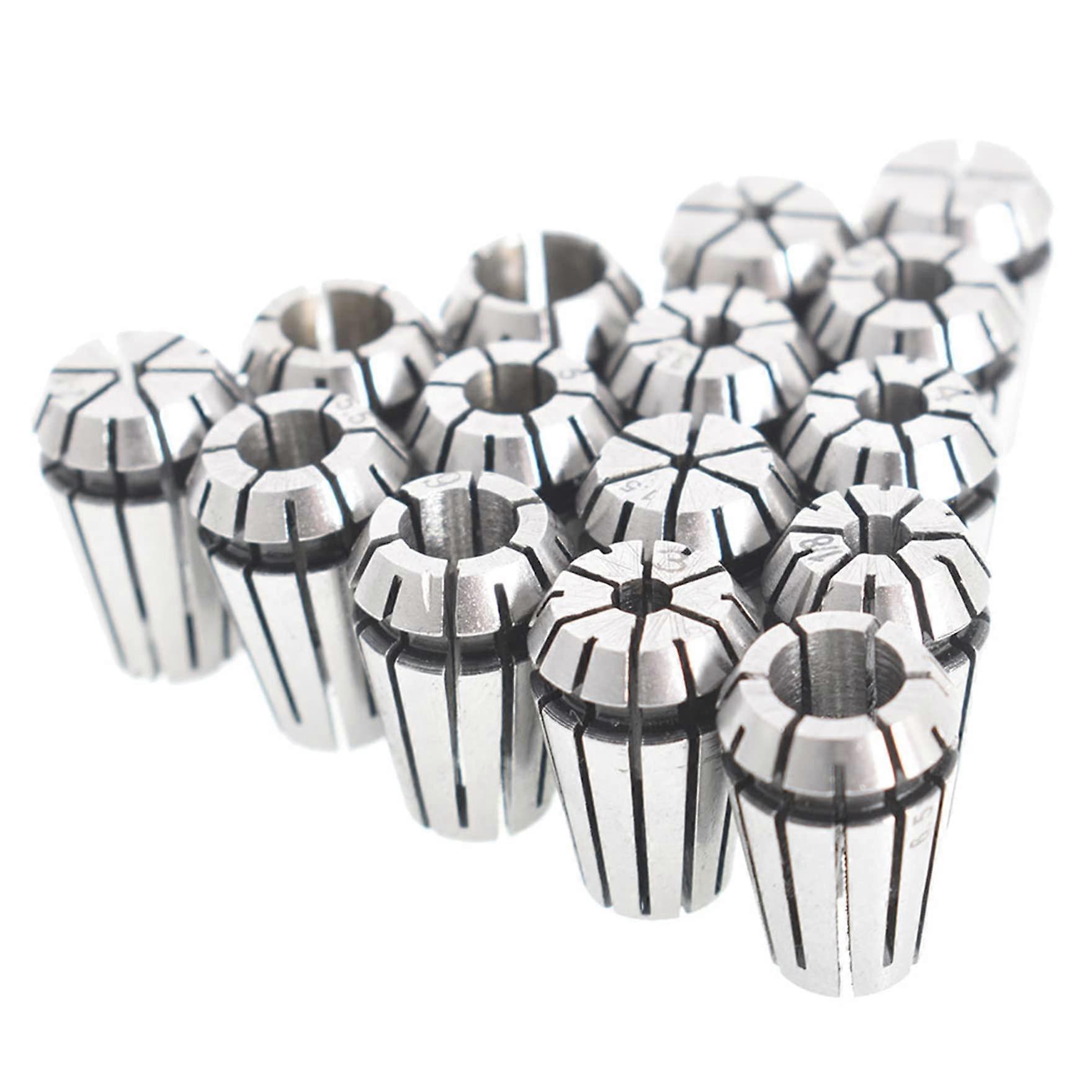 ER11 Spring Collet Set 1-7MM and 1/8 Inch 1/4 Inch Carbon Steel Spring Collet Set for CNC Workholding Engraving and Milling Lathe Tools 15 Pack
