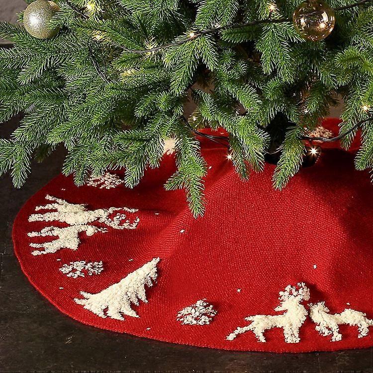 Christmas Tree Skirt 36"/92 cm Knit Rustic Red Xmas Tree Skirt Decoration (Deer, Trees(3D Pattern))
