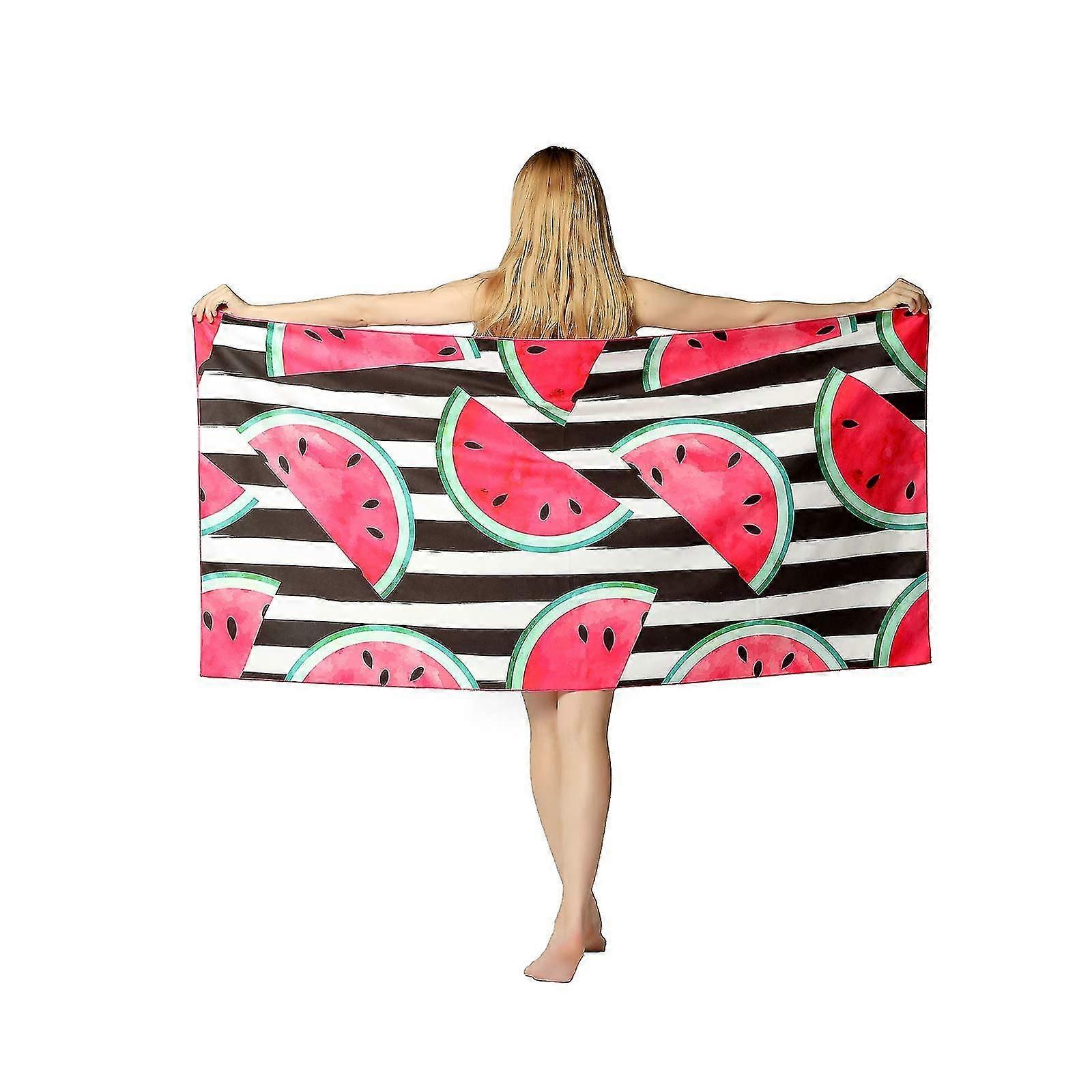 Watermelon Velor Beach Towel Quick Dry Rectangle Beach Chair Swimming Pool Double Sided Elegant Velor Towel Watermelon Pattern 160x80cm