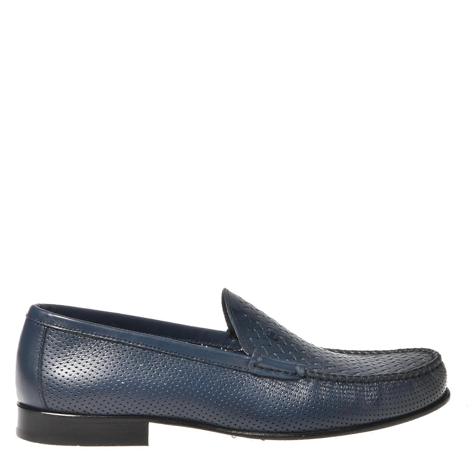 Baldinini - Slipper In Woven Print And Blue Perforated Leather
