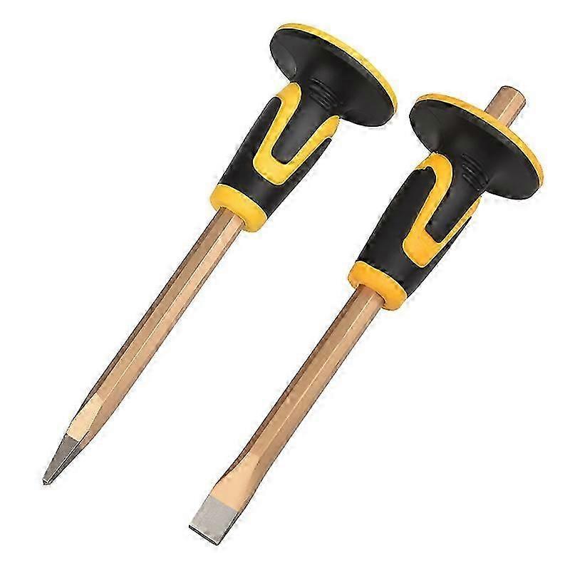Pointed,flat,hand chisel with hand protection 300 mm,non-slip handle 2pcs(pointed chisel+flat chisel)