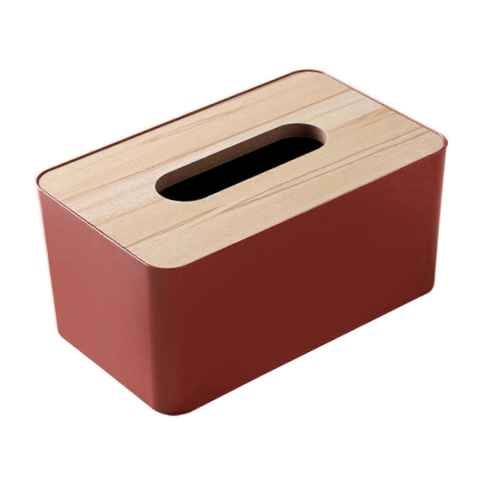 Desktop Tissue Box Rectangular Plastic Tissue Organizer Box Cover with Wooden Lid for Home