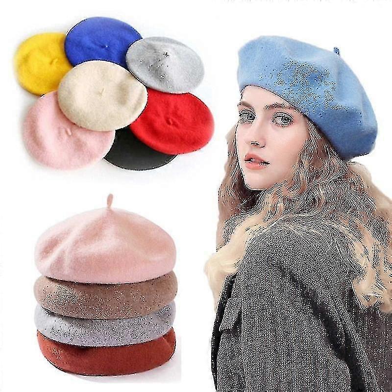 Beret , Painter Flat Hat , Vintage Wool Beret , Candy Color Painter Hat