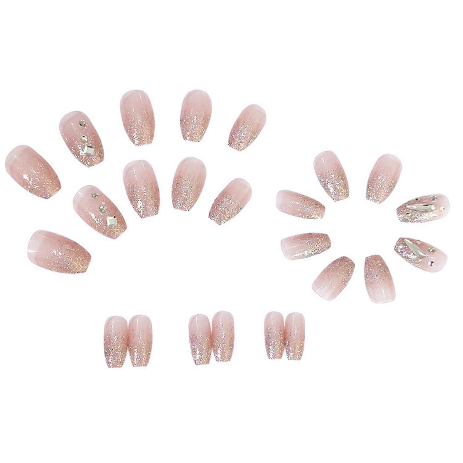 Pink Rhinestone Artificial Nails Durable False Artificial Nails