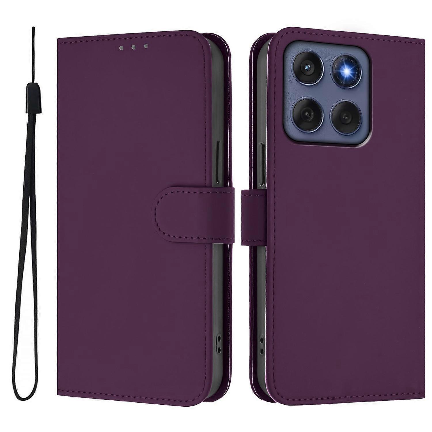 For Motorola Edge 60 Fusion 5G Case Solid Color Wallet Leather Phone Cover with Strap