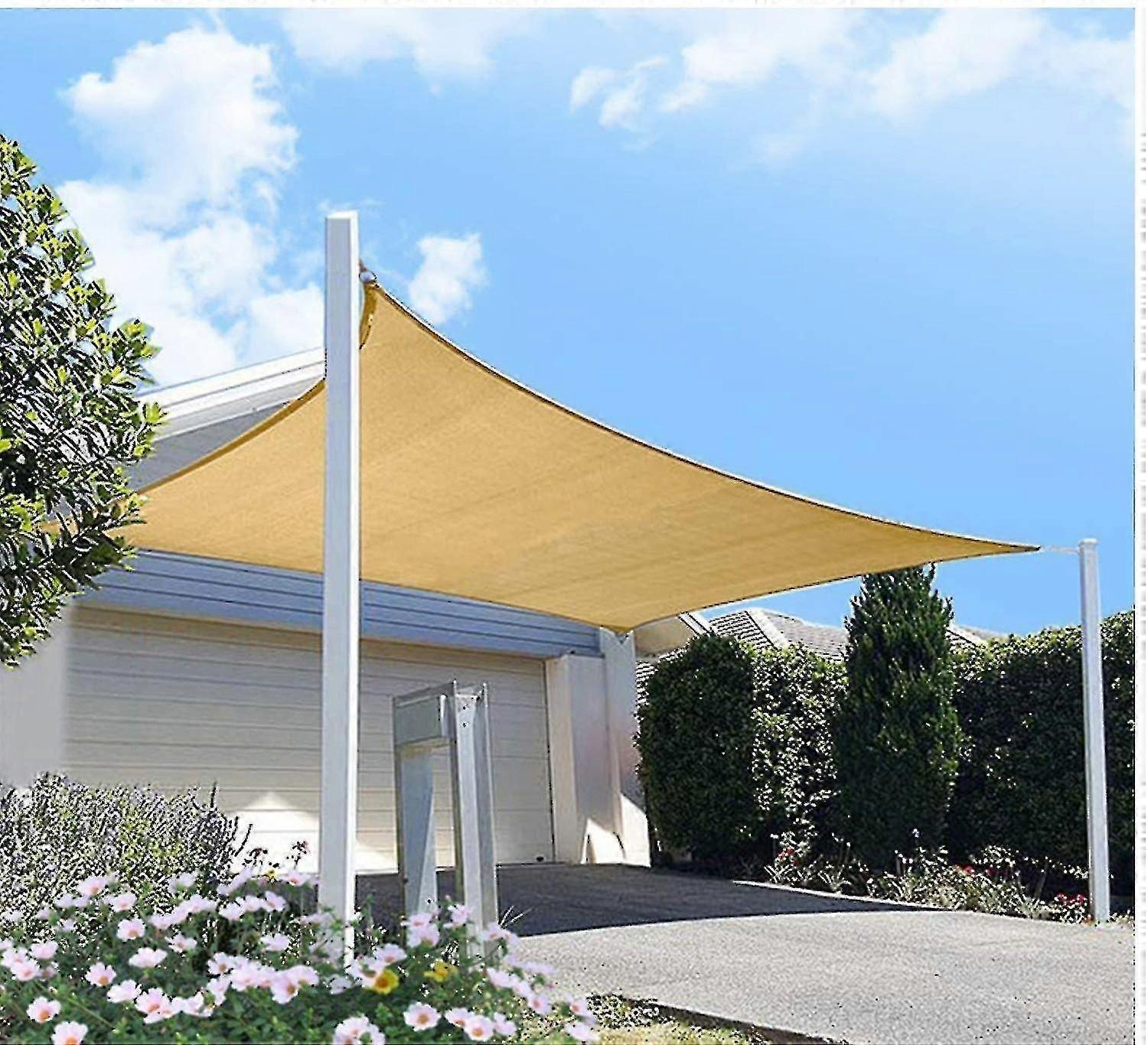Outdoor Waterproof Shade Sail Awning Rectangular Uv Block For Yards And Gardens, Backyard Lawn Beige