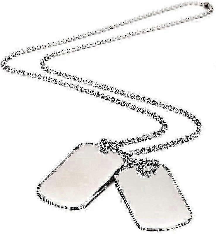 Army Style Double Dog Tag Pendant Mens Necklace, Biker 70cm Ball Chain