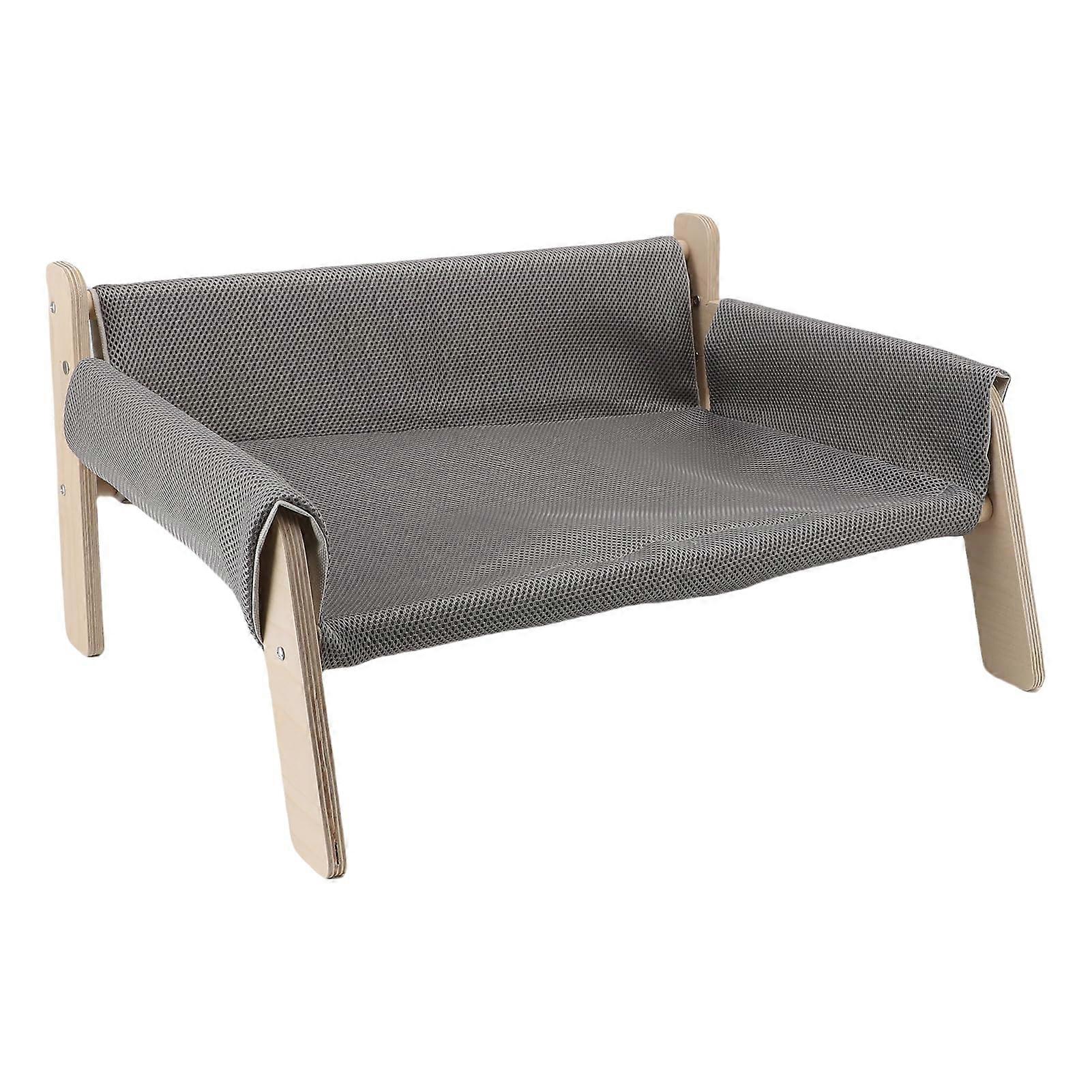 Elevated Cat Couch Bed - Wooden Raised Pet Sofa for Indoor Cats, Gray Hammock Style Kitty Lounge Chair