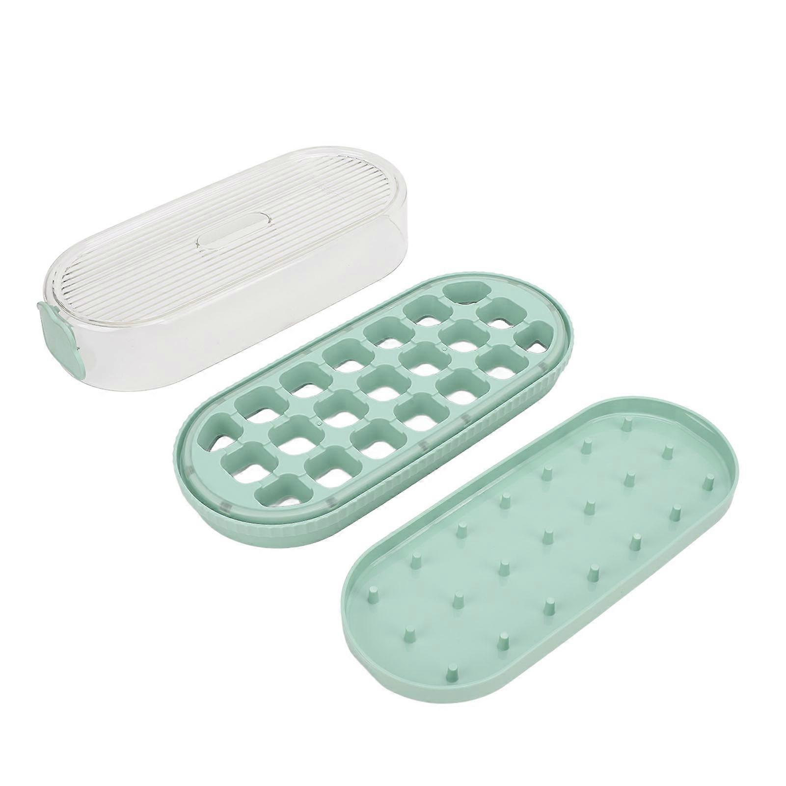 Ice Cube Tray with Lid and Bin Large Capacity Multifunction Stackable Portable Freezer Ice Cubes Tray for Chilling Drinks and Juices Green