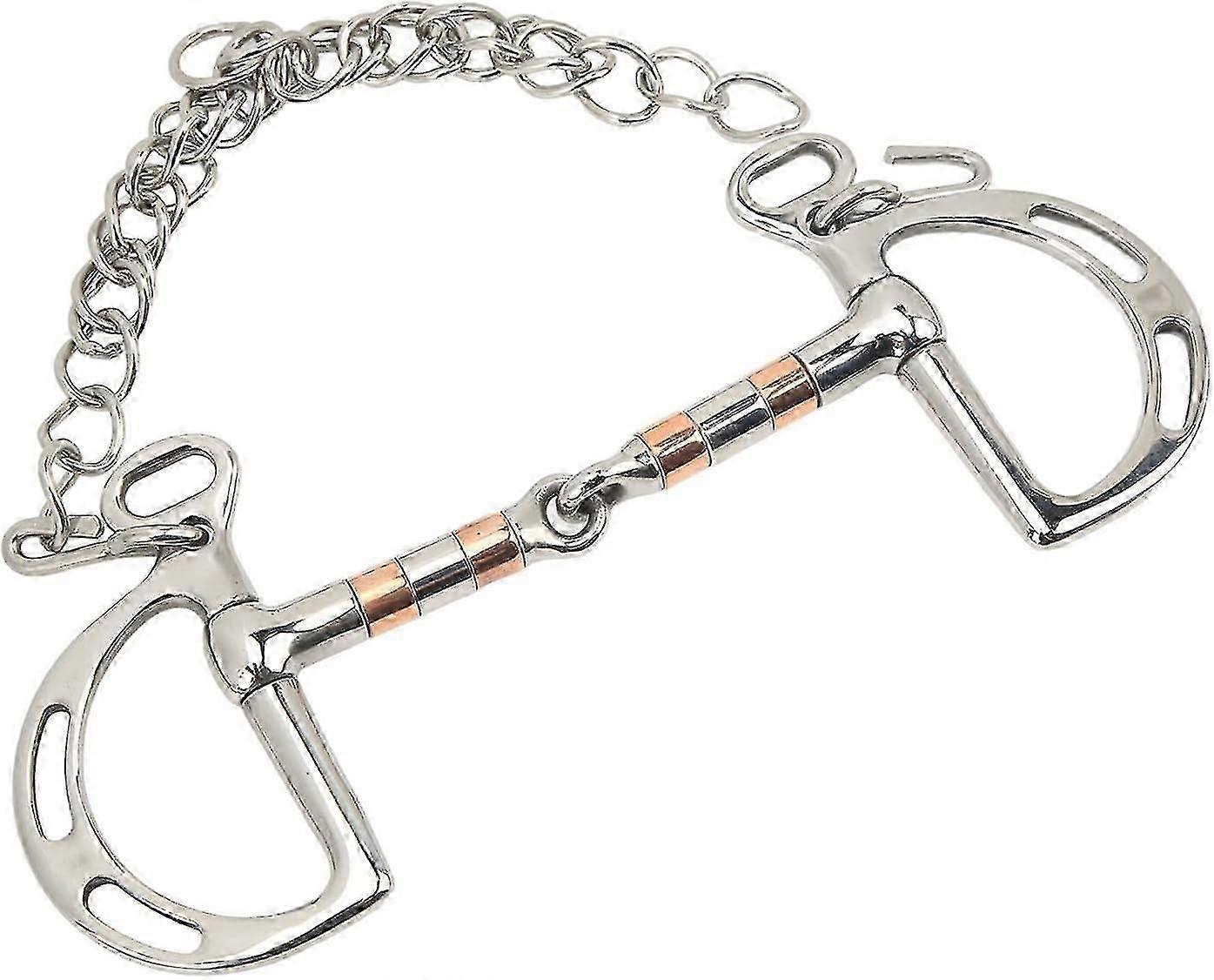 Horse Bit, Horse Mouth Bit, Stainless Low Leverage Steel Copper, Stainless Steel Copper D Rings Snaffle Bit with Chain for 125mm Horse Mouth