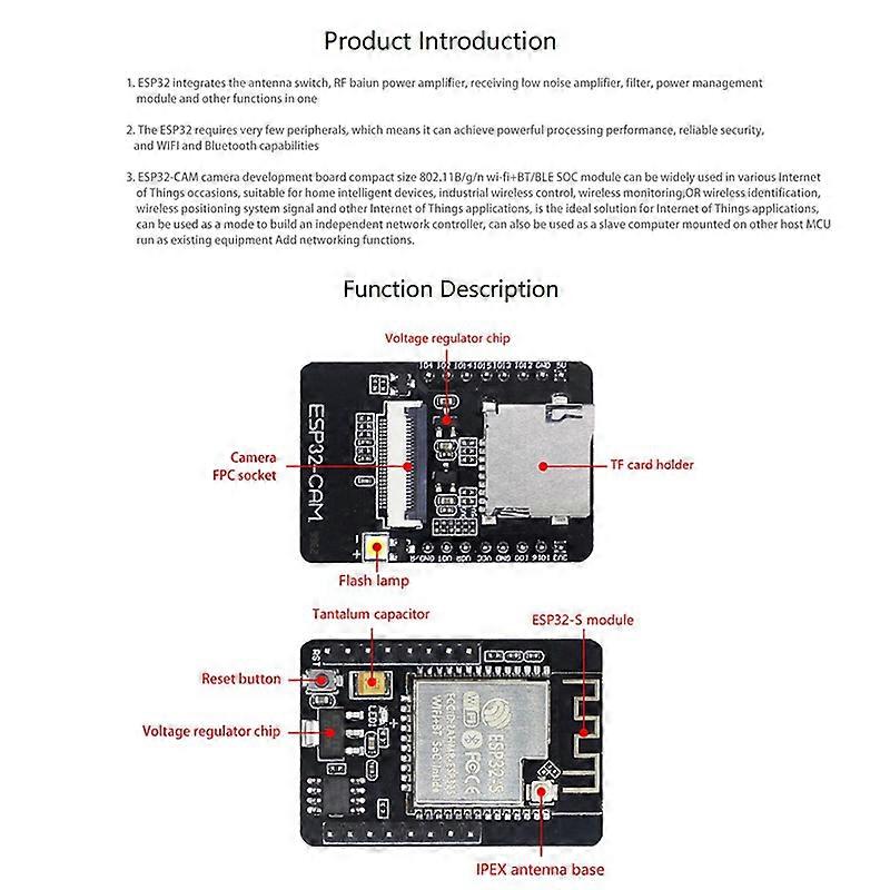 ESP32-CAM Development Board+OV2640 Camera Module Set 520KB+4M PSRAM 32Mbit WIFI+Bluetooth Ultra Low Powers IoT Module 5V