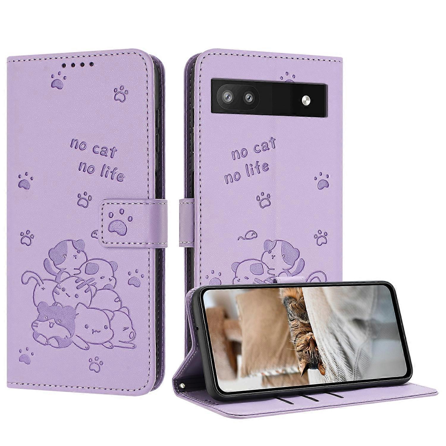 Präglat kattungefodral i läder med rem