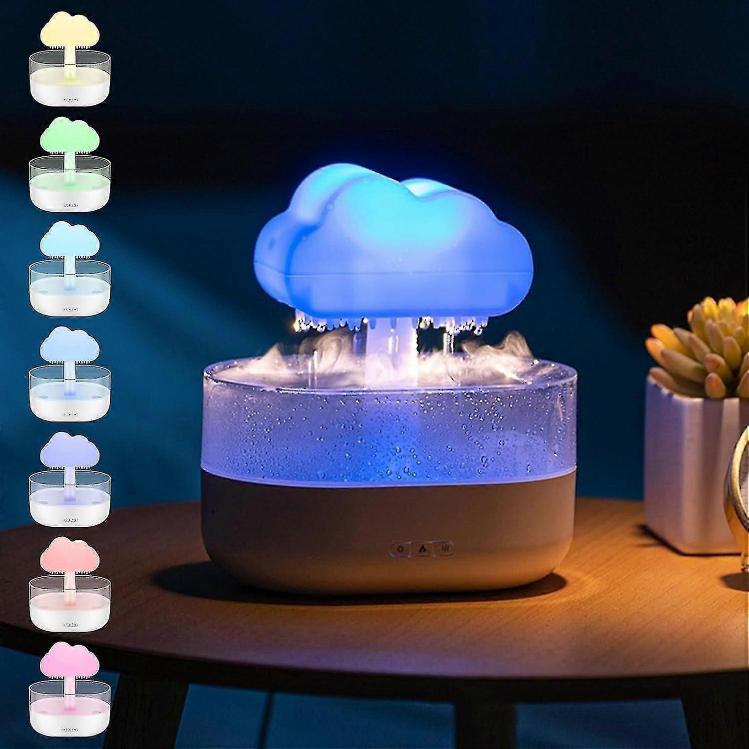 Rain Cloud Humidifier Water Drip, 2 In 1 Rain Cloud Diffuser, Rain Drop Humidifier, 7 Colors Mushroo