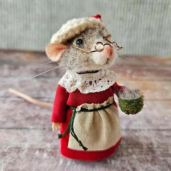 Handmade Needle Fmrs claus mouseelted Mouse Wool Felt Toy 10CM Static Display DIY Decoration Holiday Ornaments